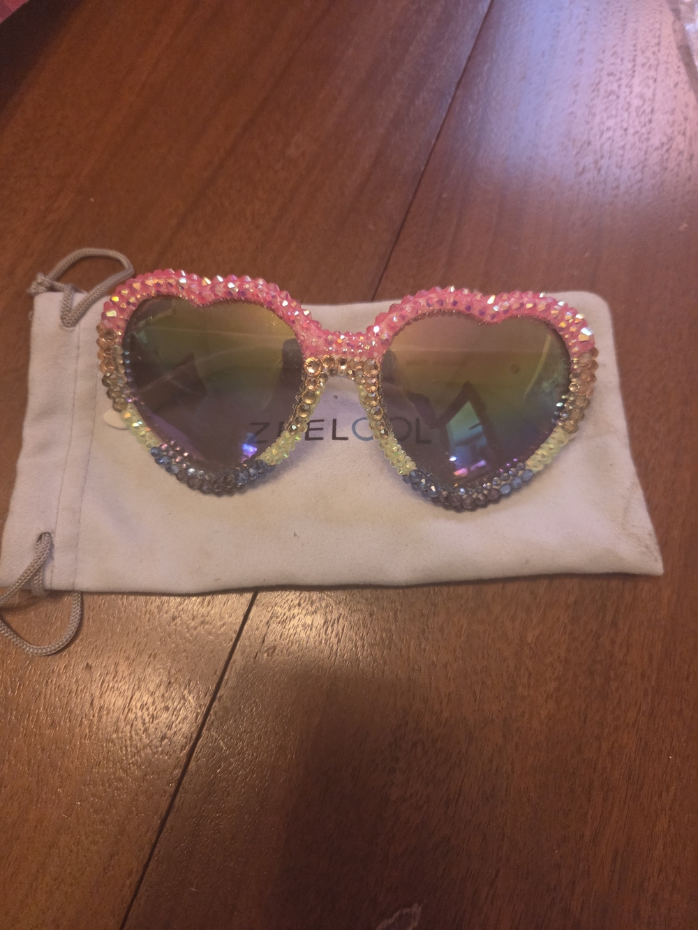 Pride! Custom LOVE Heart-Shaped Pink Sequin Sunglasses